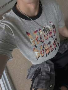 DAZY Men's Short Sleeve Graphic Print T-Shirt, Grey, Summer - Grey - View 2