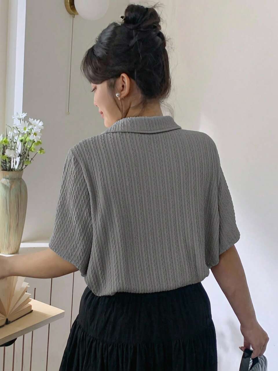 Dazy Plus Apricot Basic Polo Collar Embroidered Turndown Collar Short Sleeve Summer Plus Size T-Shirt