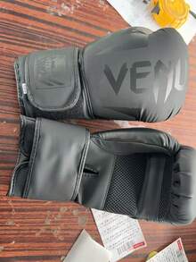 1 đôi găng tay đấm bốc lưới thoáng khí màu đen bóng, găng tay tập luyện MMA unisex dành cho người lớn, thích hợp cho phòng tập thể dục và sử dụng tại nhà. - màu đen bóng - Xem 3