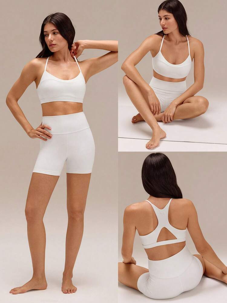 FeatherFit™ Here We Glow Lined Cutout Open Back Removable Cups Sports Bra Low Impact Yoga Pilates Studio Gym Workout Daily Active Wear