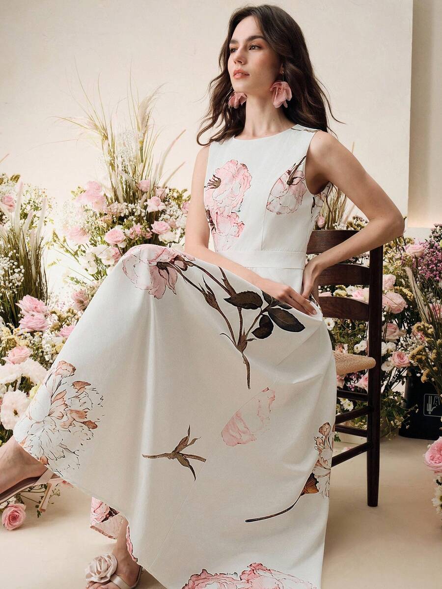 Anewsta New Elegant Romantic Embroidered Long Dress For Women, Spring/Summer - Multicolor - View 1