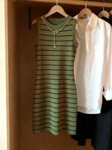 Resyla Women's New Striped Print Round Neck Fitted Sleeveless Dress, Spring/Summer - Multicolor - View 3