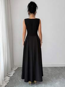 Rafferiza Women's Sleeveless Black Patchwork Gold Foil Long Dress, Spring/Summer - Black Gold - View 2