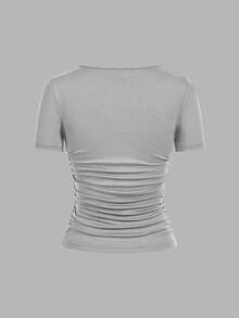SHEIN EZwear Bộ 4 áo thun nữ tay ngắn cổ tròn màu trơn, kiểu dáng tối giản, thoải mái, thích hợp cho mùa xuân/hè. - Nhiều màu - Xem 6