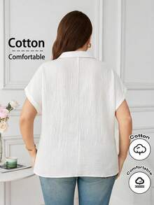 SHEIN Clasi Blusa holgada de encaje con patchwork blanca elegante de verano para mujer talla grande, tops de algodón cómodos para fiesta, casual, ropa de oficina y trabajo - Blanco - Ver 3