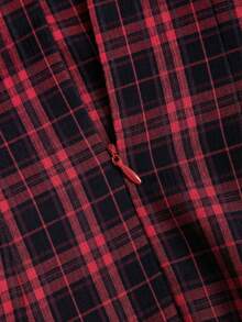 Sweetra Elegant Plaid Pleated Waist Mini Dress - Red - View 3