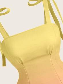 SHEIN MOD Plus Size Women Sunset Yellow Print Spaghetti Strap Tie-Up Hem Mini Dress - Purple - View 3