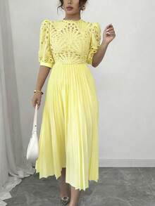 Rafferiza Elegant Pleated Dress - Yellow - View 4