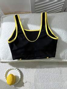 Swim Vcay Top de tankini de traje de baño con estampado de letras para mujer, ideal para el verano y la playa - Negro - Ver 2