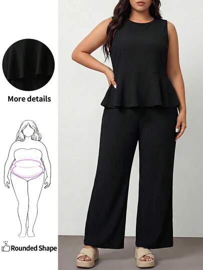 Enliva 大码纯色度假休闲背心和长裤两件套