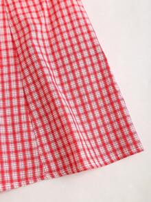 Sweetra 女士夏季新款优雅性感甜美蕾丝拼接红白格子收腰吊带蝴蝶结连衣裙半身裙 - 紅白色 - 查看 8