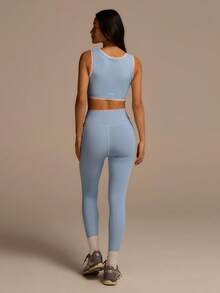 Fluxe 女士蕾丝边高腰无缝打底裤 - 藍色 - 查看 8