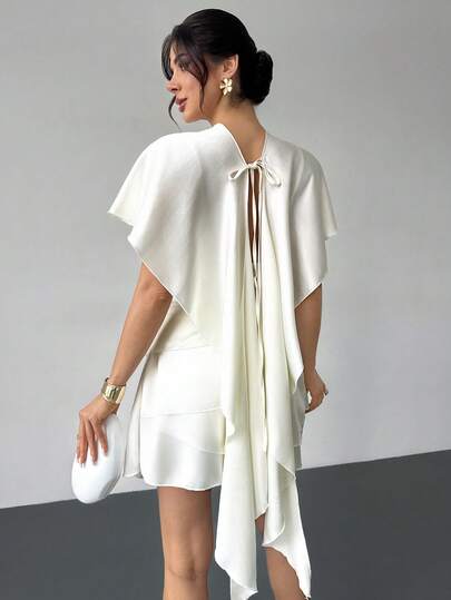 Rafferiza Đầm ngắn nữ thanh lịch màu trơn kiểu khăn choàng, thích hợp cho mùa hè.