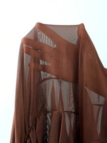 Swim Vcay 女士卡其色性感网纱长袖透视沙滩罩衫泳衣 - 咖啡棕 - 查看 6