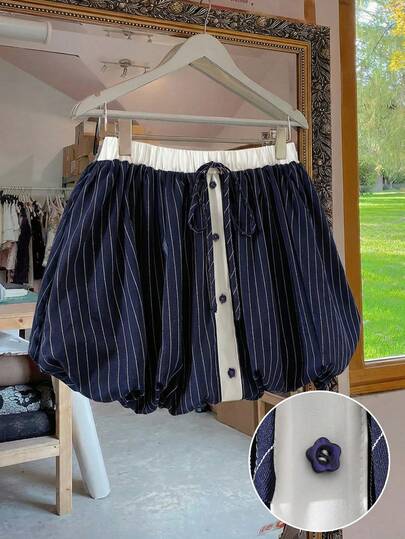 Sweetra Plus Size Summer Casual Striped Ruffle Hem Skirt