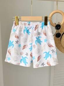 SHEIN Bubblio Young Boy Casual Loose Fashionable Cute Ocean Pattern Print Swim Trunks, Suitable For Summer - Multicolor - View 4