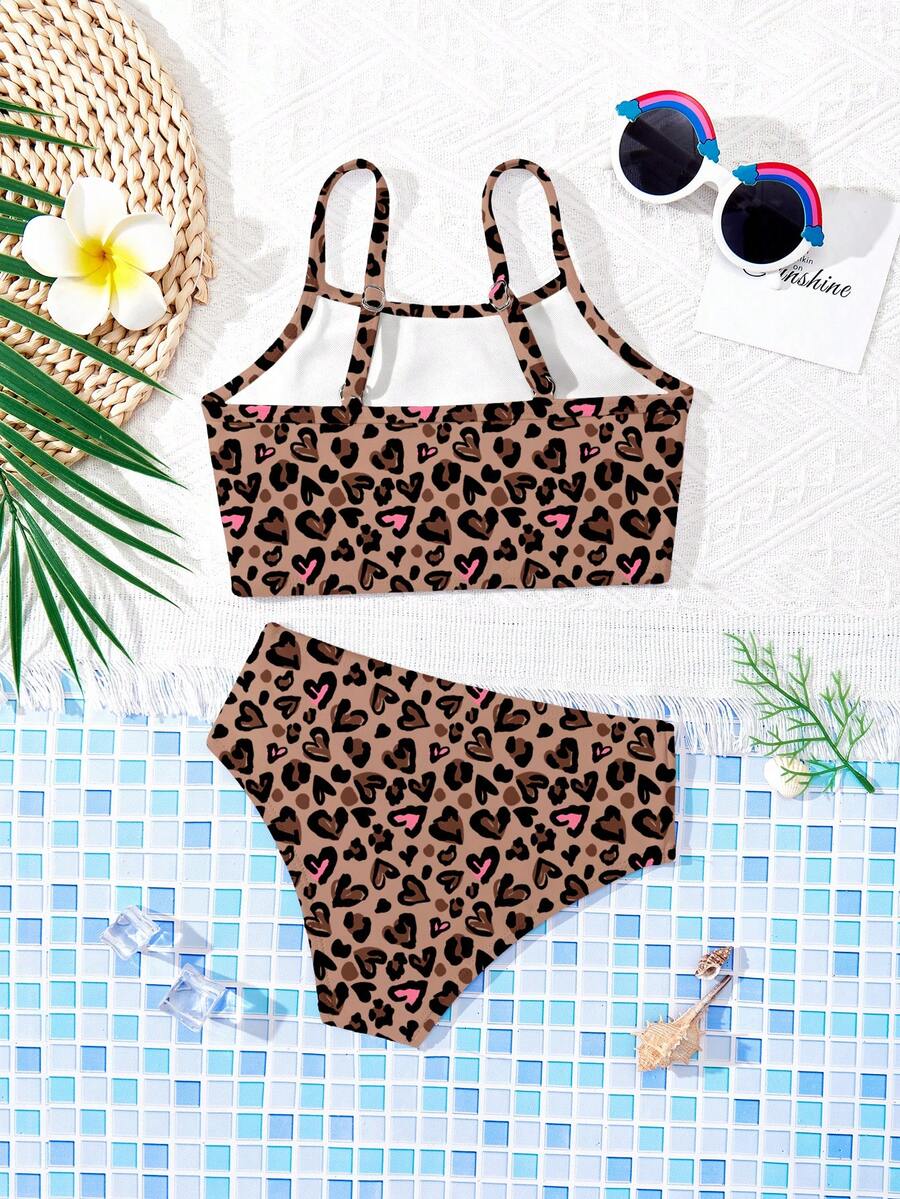 SHEIN Young Girls Casual Minimalist Fitted Camisole & Triangle Bikini Swimwear Set, Suitable For Summer - Multicolor - View 1
