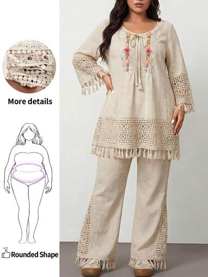 Enliva 大码女式花卉印花撞色蕾丝前领带休闲衬衫