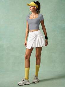 VARSIVA Áo tập thể dục nữ, áo thun thể thao ngắn tay màu trơn, áo corset thể thao ngắn tay mùa hè. - Xám - Xem 3