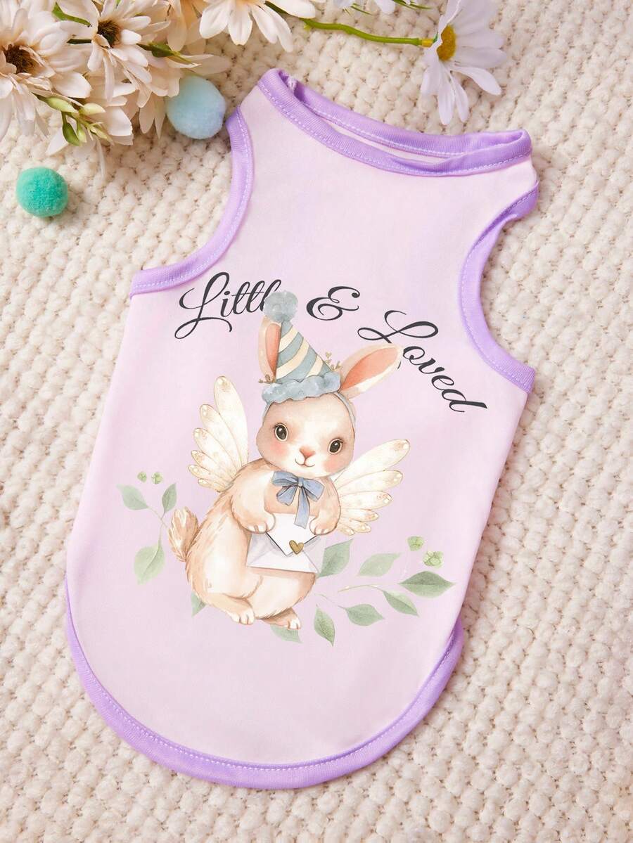 PETSIN 一件可爱兔子生日帽印花宠物背心，紫色，柔软透气舒适 - 紫色 - 查看 1