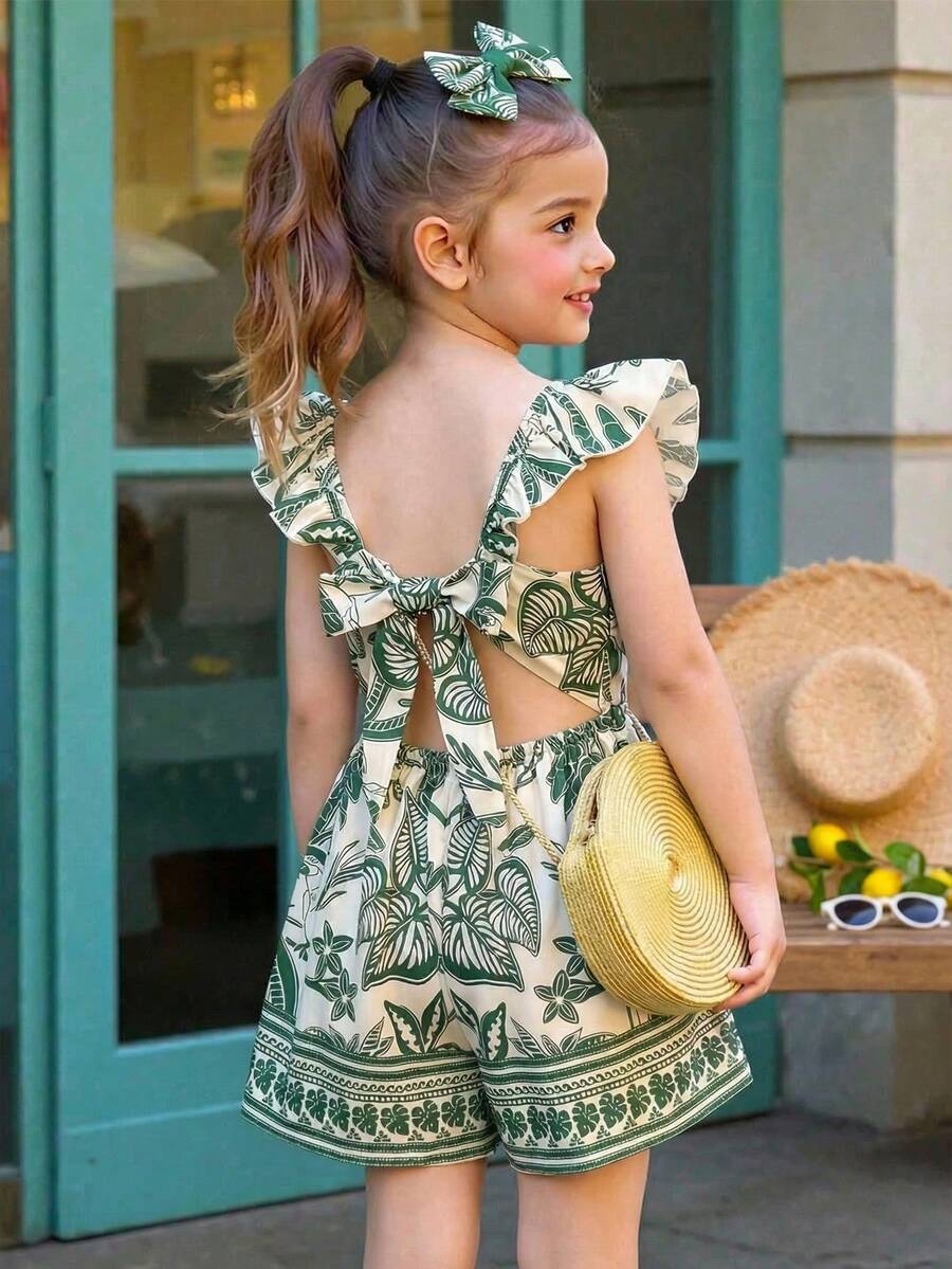 印花吊带背心、女士扭结镂空无袖连体裤、印花图案女士夏季服装、女士度假装、波西米亚风时尚、女士沙滩装、休闲飘逸波西米亚风女士服装、女士热带风情服装 - 綠色 - 查看 1