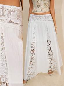 Poéselle Minifalda sexy de unicolor y calada para mujer - Blanco - Ver 3