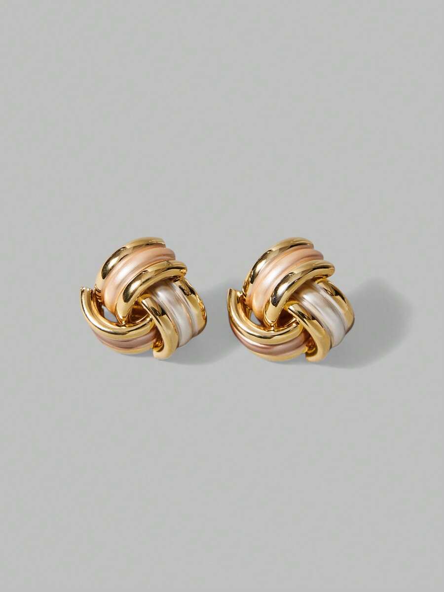 Ontre Pre Gold Plated Micro Metallic Flower White Painted Stud Earrings - Yellow Gold - View 1