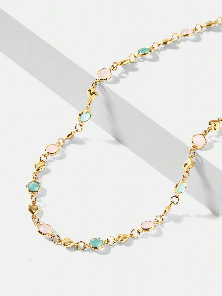 MOTF PREMIUM Dây chuyền vàng PRE GOLD LOVE tinh tế, đính đá màu hồng xanh, nhỏ nhắn, tươi mới. - Nhiều màu - Xem 1