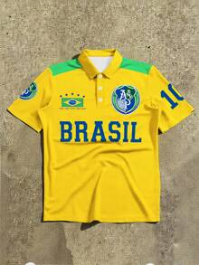 Aesthetic Post 复西10号撞色短袖足球球衣，宽松运动T恤，男士短袖Polo衫，女士也可穿着，女士印花T恤，女士春夏上衣，巴西队球衣/巴西足球衫，女士也可穿着，男士服装，印花T恤 - 彩色 - 查看 7