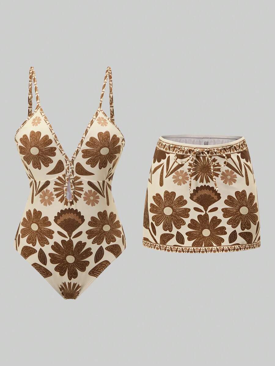 Sweetra 女士复古格子蓝色配套迷你连衣裙连体泳衣，适合度假 - 彩色 - 查看 1