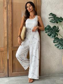 EMERY ROSE Women's Tie-Dye Print Sleeveless Jumpsuit, Casual Vacation Wear - Multicolor - View 1