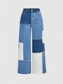 SHEIN MOD Quần jeans ống rộng phối màu tương phản dành cho nữ - Nhiều màu - Xem 1