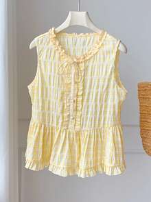 Comfortcana Women's Casual Plaid Sleeveless Shirt - Yellow - View 7