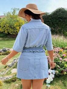 Breezaya Plus Size Women's Denim Jacket, Light Blue Denim Short Sleeve  Jackets  Summer - Light Wash - View 2