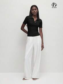 BizChic 女士针织优雅翻领半开襟短袖毛衣，百搭实用，适合办公室、正式场合、优雅都市通勤、休闲、浪漫90年代复古风，也适合派对、毕业典礼、婚礼宾客、伴娘、主人、外出、社交活动、音乐会、演出、早餐/下午茶聚会、机场穿搭等场合。 - 黑色 - 查看 6