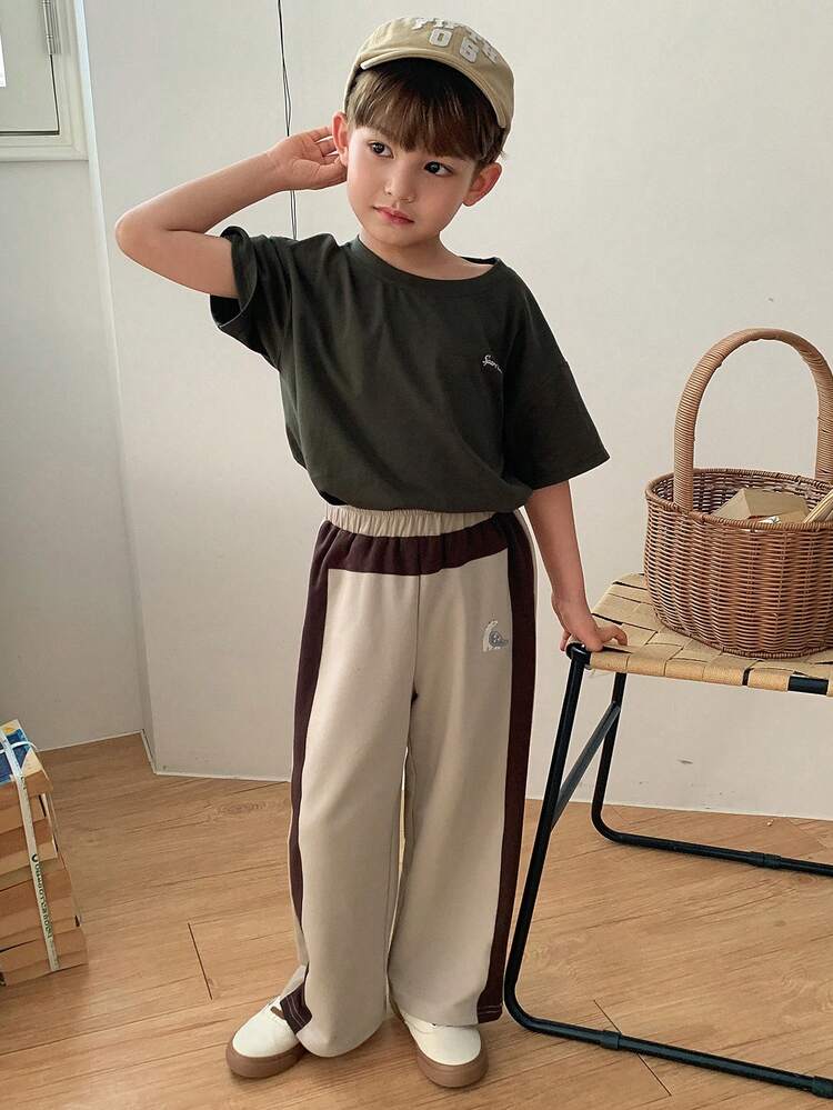 Young Boys' Casual Contrast Color Elastic Waist Pants