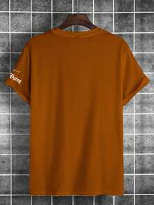 Manfinity Roughcore Men's Letter Print Casual Round Neck Short Sleeve T-Shirt, Summer - Brown - View 2