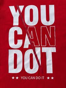 Manfinity Homme 男士休闲标语印花家居服上衣，夏季 - 紅色 - 查看 4