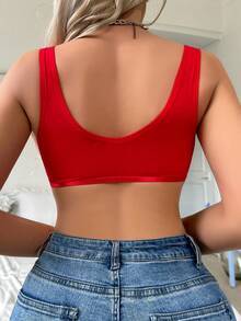 Women's Solid Color Pleated Casual Comfortable Bra - Red - View 2
