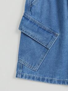 Toddler Tween Boy Washed Denim Cargo Pocket Loose Wide Leg Casual Shorts, Blue - Medium Wash - View 8