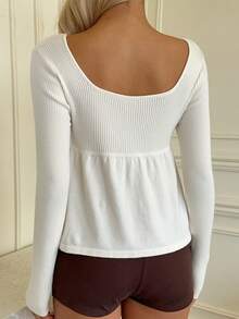 CovetEZ 女士纯色纽扣休闲百搭日常针织长袖上衣 女士长袖上衣 女士夏季上衣 女士两件套休闲装 - 白色 - 查看 4