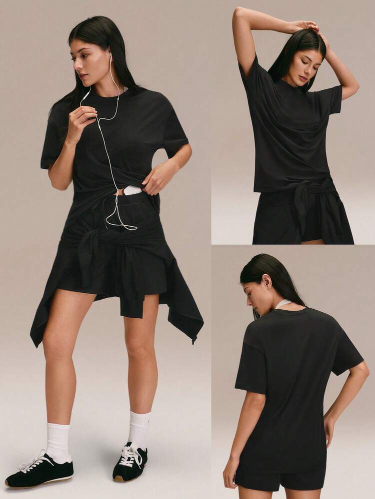 CloudKnit Float On Hip Length Soft Sweat-Wicking Relaxed Fit Crewneck Tee Gym Outdoors Daily Casual Wear