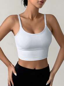 DAZY Solid Backless Sports Bra - White - View 3