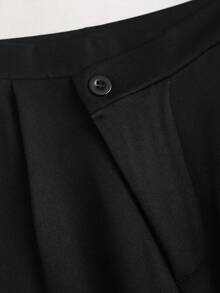 Sweetra Women's New Elegant Fashion Commuter Asymmetrical Pleated Pocket Straight Leg Black Pants - Black - View 4