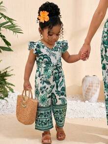 SHEIN Baby Girl Ditsy Floral V-Neck Ruffle Casual Romper - Multicolor - View 3