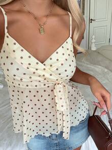 CovetEZ 女士波点扭结休闲百搭约会外出吊带背心 - 黃色 - 查看 3