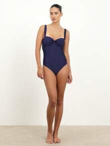 KSTM Traje de baño de una pieza con aros para mujer, con paneles laterales fruncidos y escote en forma de corazón para la playa y vacaciones de verano - azul real - Ver 3