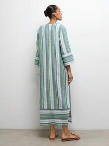 MAIJA Elegant Lace V-Neck Puff Sleeve A-Line Maxi Dress - Multicolor - View 5