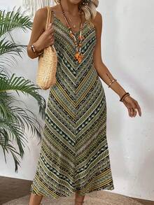 Hotletica 波西米亞印花V領背心連身裙 - 綠色 - 查看 5