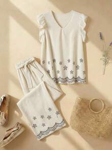 Rusticease Women's Casual Floral Print V-Neck Ruffle Armhole Top And Tie Waist Wide Leg Pants 2-Piece Set, Spring/Summer Lounge Wear Set Zanzea Terno Pants And Blouse Clothes For Ladies Summer Set For Woman 2 Piece Set Yrack Suits For Ladies Pants And Blouse Set Two Pieces Casual Pants And Top Zoo Outfits Women Z65c7 Code Clothes For Ladies Discount Summer Clothes Women Sets Casual Summer Outfits For Woman Pijams Summer Set For Woman Festival Outfits For Women - Multicolor - View 1